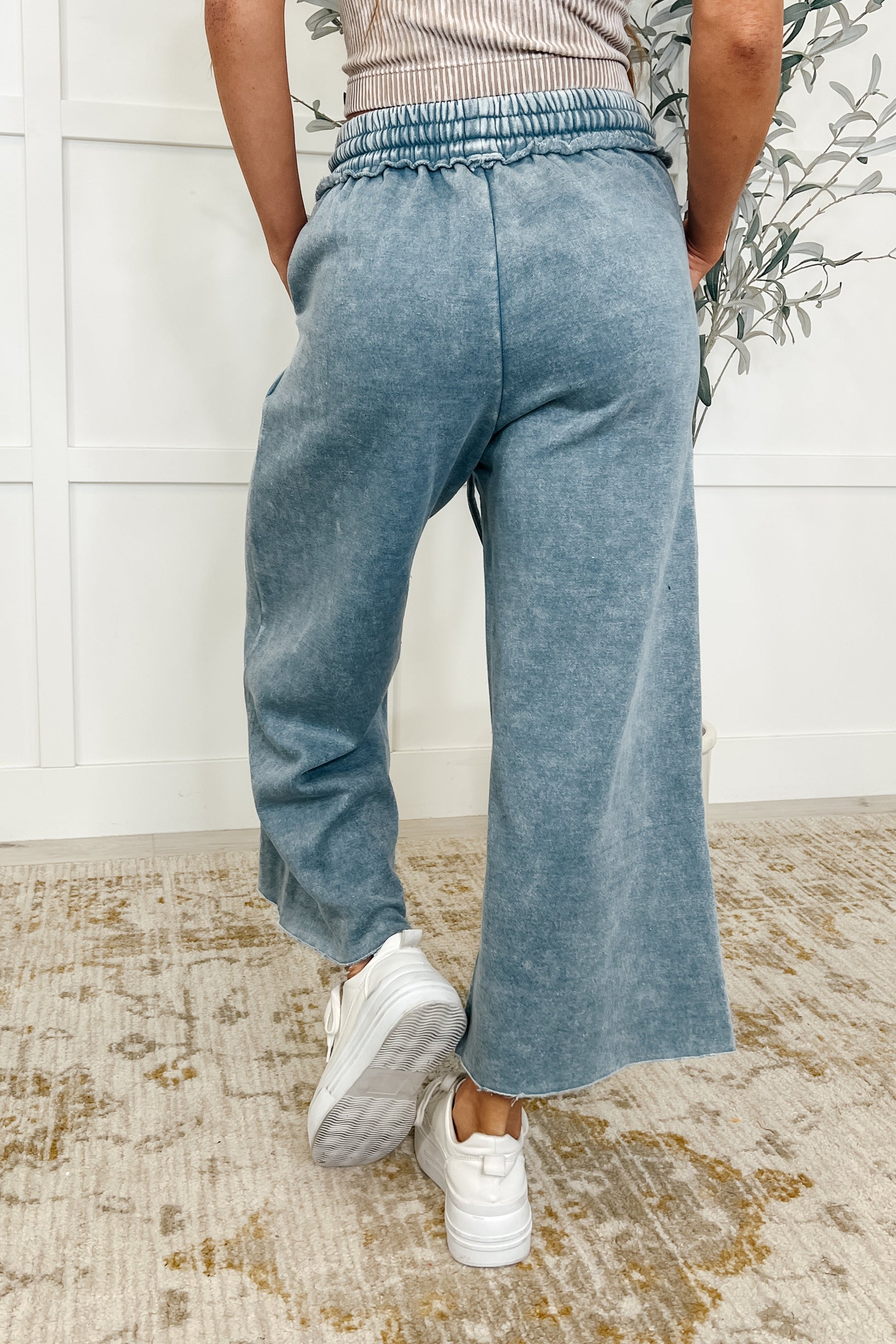 In or Out Wide Leg Cropped Pants Dusty Blue - Southern Divas Boutique