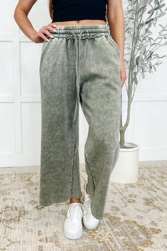 In or Out Wide Leg Cropped Pants Lt Olive - Southern Divas Boutique