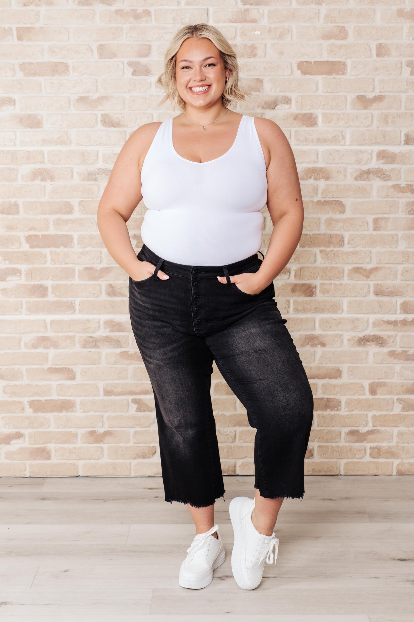Ryan High Rise Button Fly Wide Leg Crop Jeans - Southern Divas Boutique