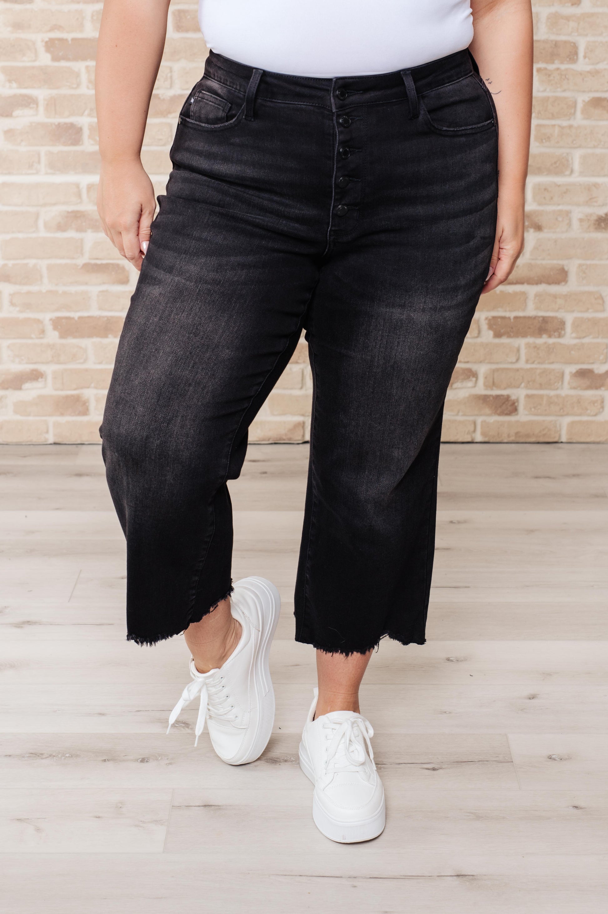 Ryan High Rise Button Fly Wide Leg Crop Jeans - Southern Divas Boutique