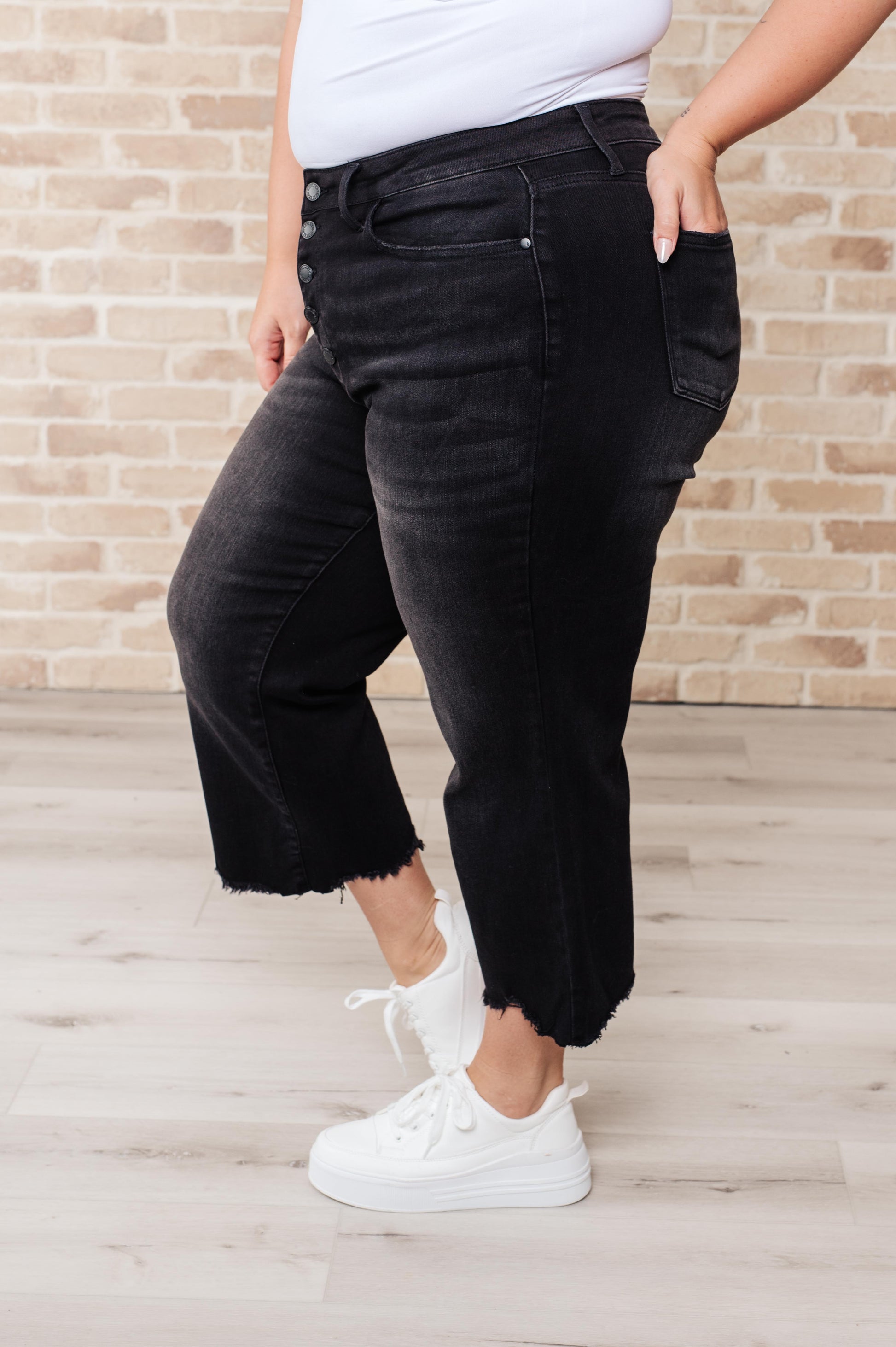 Ryan High Rise Button Fly Wide Leg Crop Jeans - Southern Divas Boutique