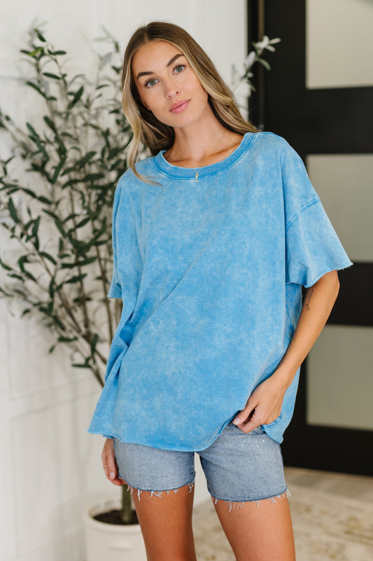 Just My Type Mineral Wash Relaxed Top in Deep Sky - Southern Divas Boutique