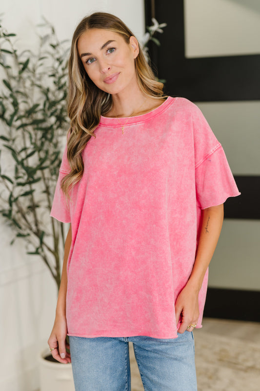 Just My Type Mineral Wash Relaxed Top in Fuchsia - Southern Divas Boutique