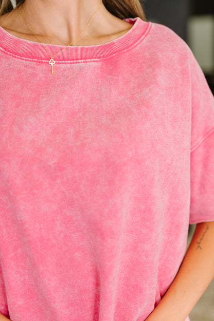 Just My Type Mineral Wash Relaxed Top in Fuchsia - Southern Divas Boutique