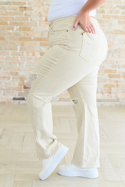 Selena High Rise Distressed 90's Straight Jeans in Bone - Southern Divas Boutique