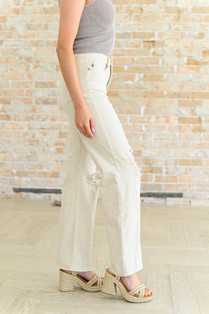 Selena High Rise Distressed 90's Straight Jeans in Bone - Southern Divas Boutique