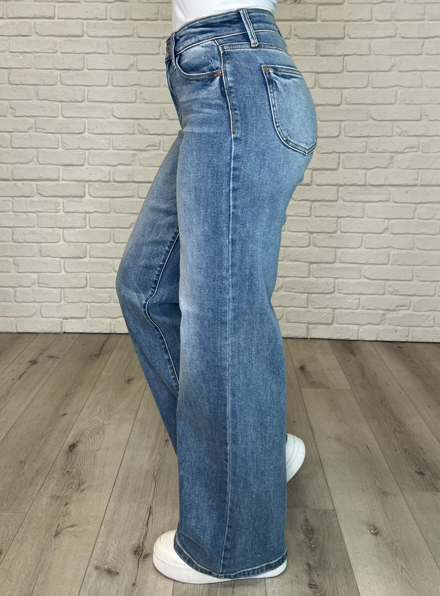 Karis High Rise Vintage Wash Retro Wide Leg - Southern Divas Boutique