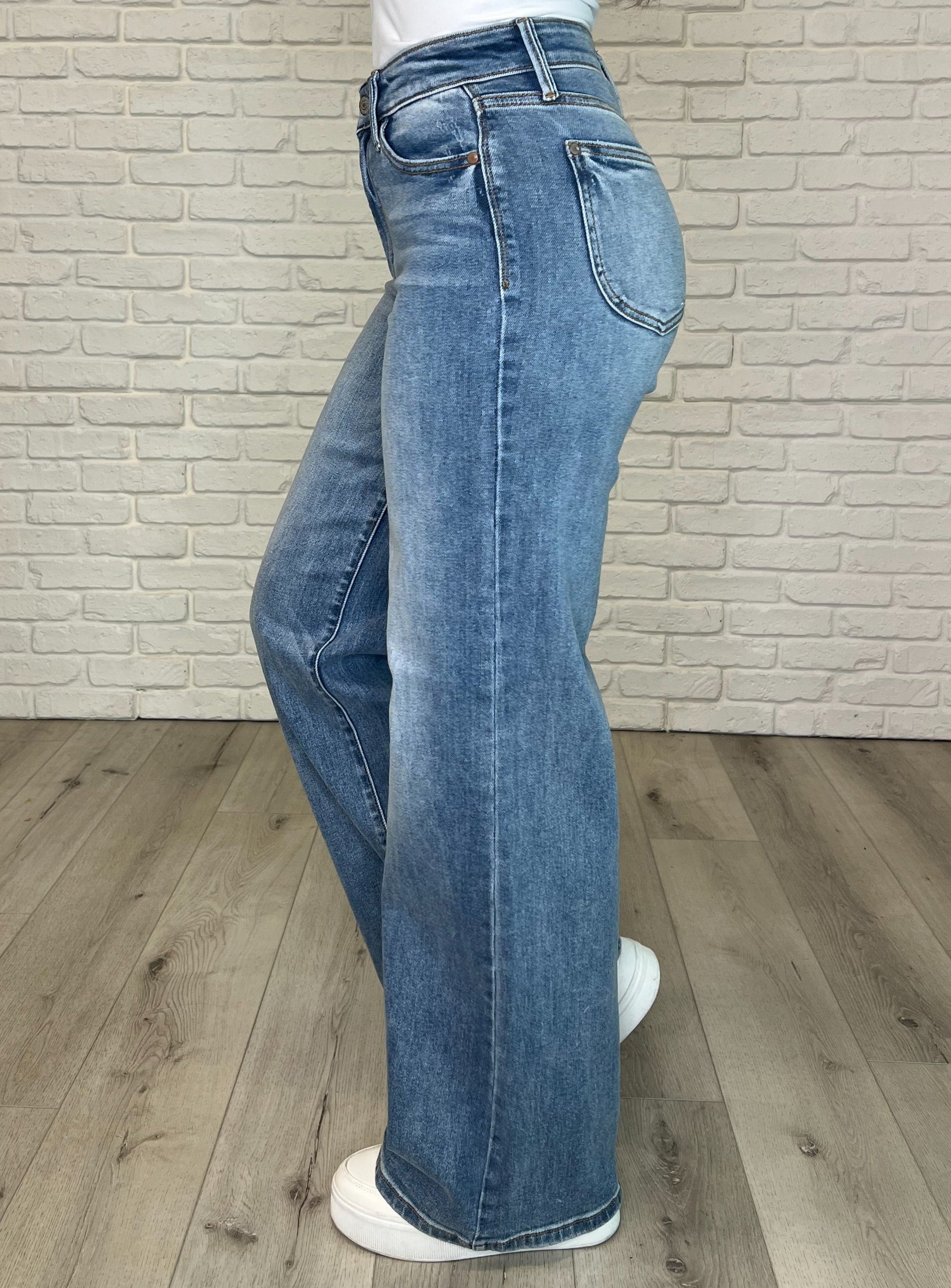 Karis High Rise Vintage Wash Retro Wide Leg - Southern Divas Boutique