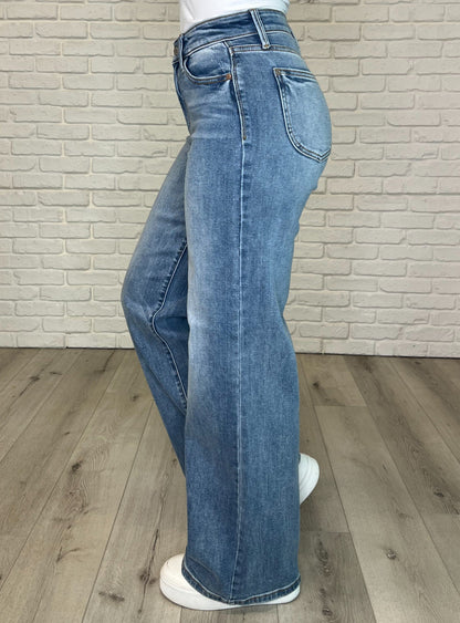 Karis High Rise Vintage Wash Retro Wide Leg - Southern Divas Boutique