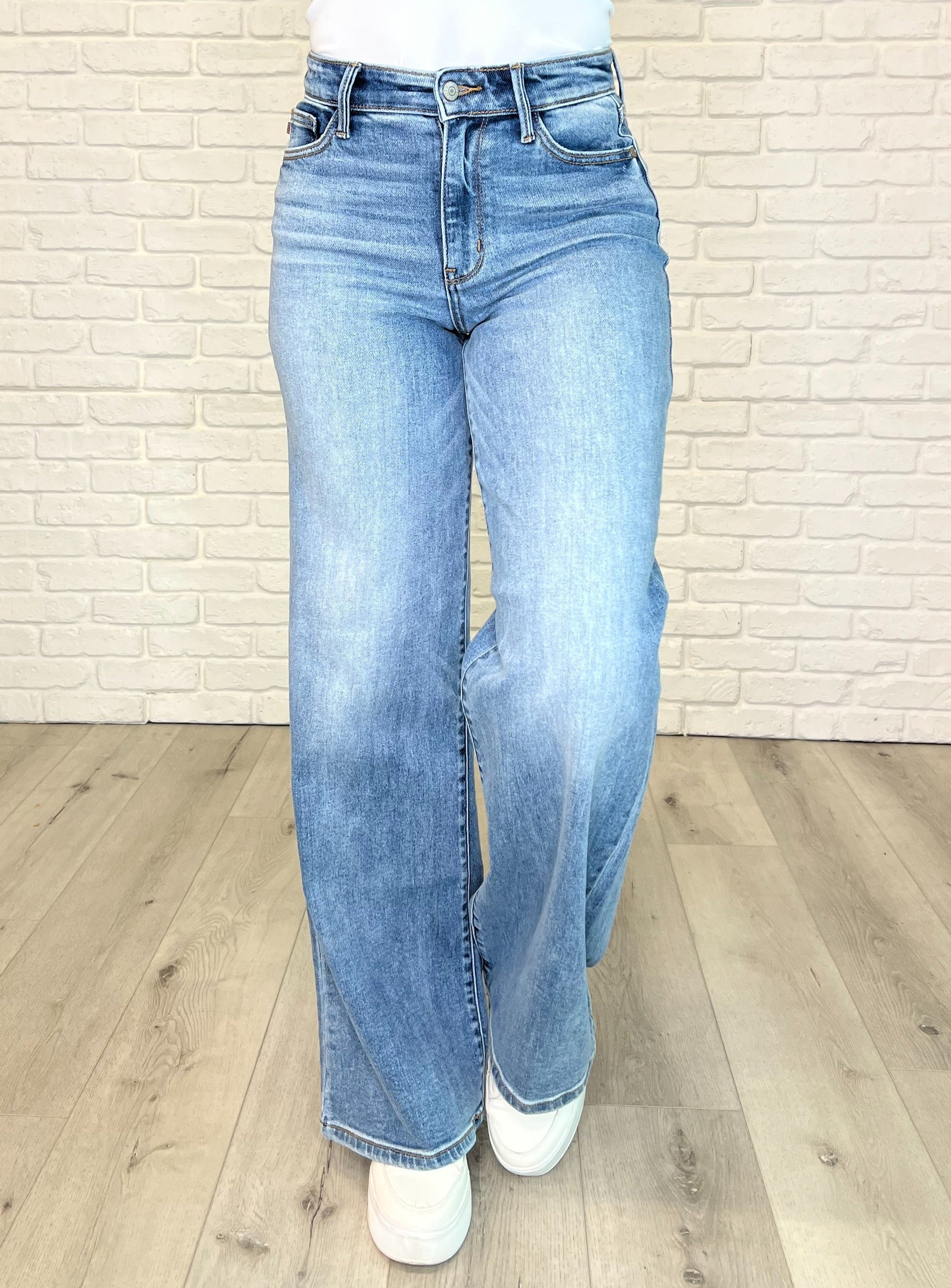 Karis High Rise Vintage Wash Retro Wide Leg - Southern Divas Boutique