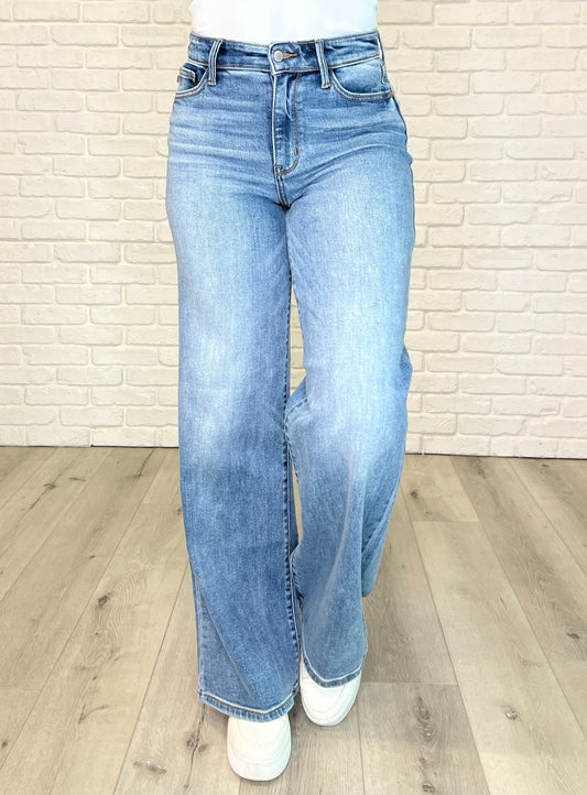 Karis High Rise Vintage Wash Retro Wide Leg - Southern Divas Boutique