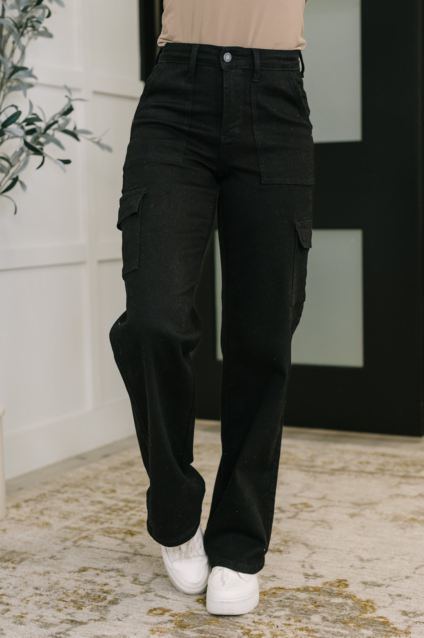 Keira High Waist Cargo Wide in Black - Southern Divas Boutique