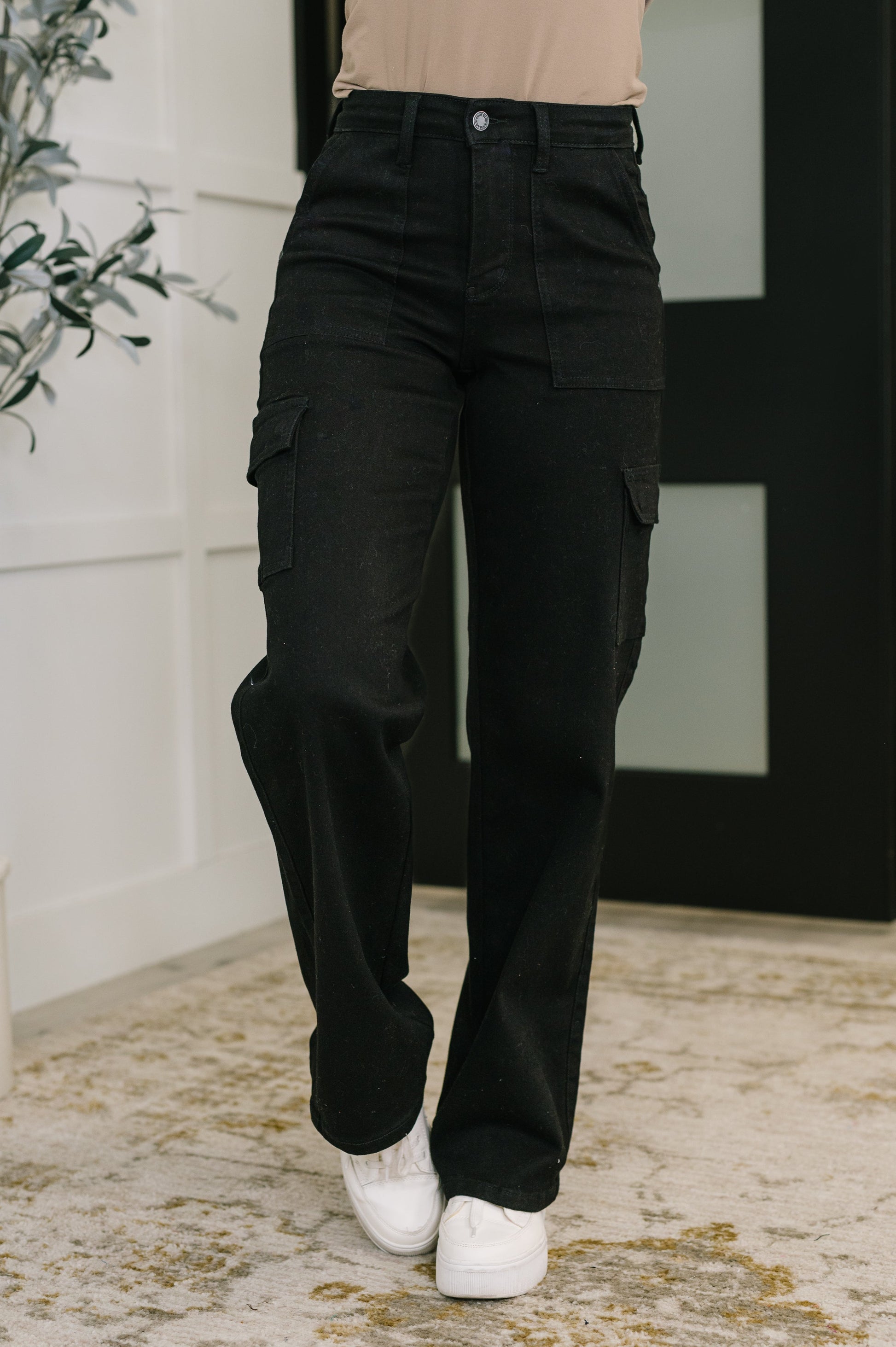 Keira High Waist Cargo Wide in Black - Southern Divas Boutique