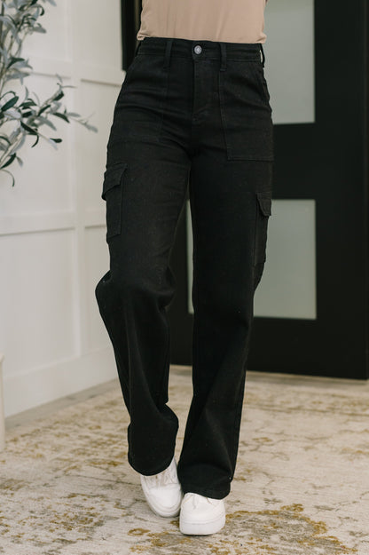 Keira High Waist Cargo Wide in Black - Southern Divas Boutique