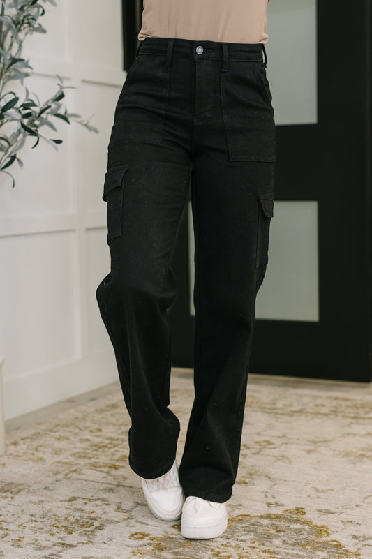 Keira High Waist Cargo Wide in Black - Southern Divas Boutique