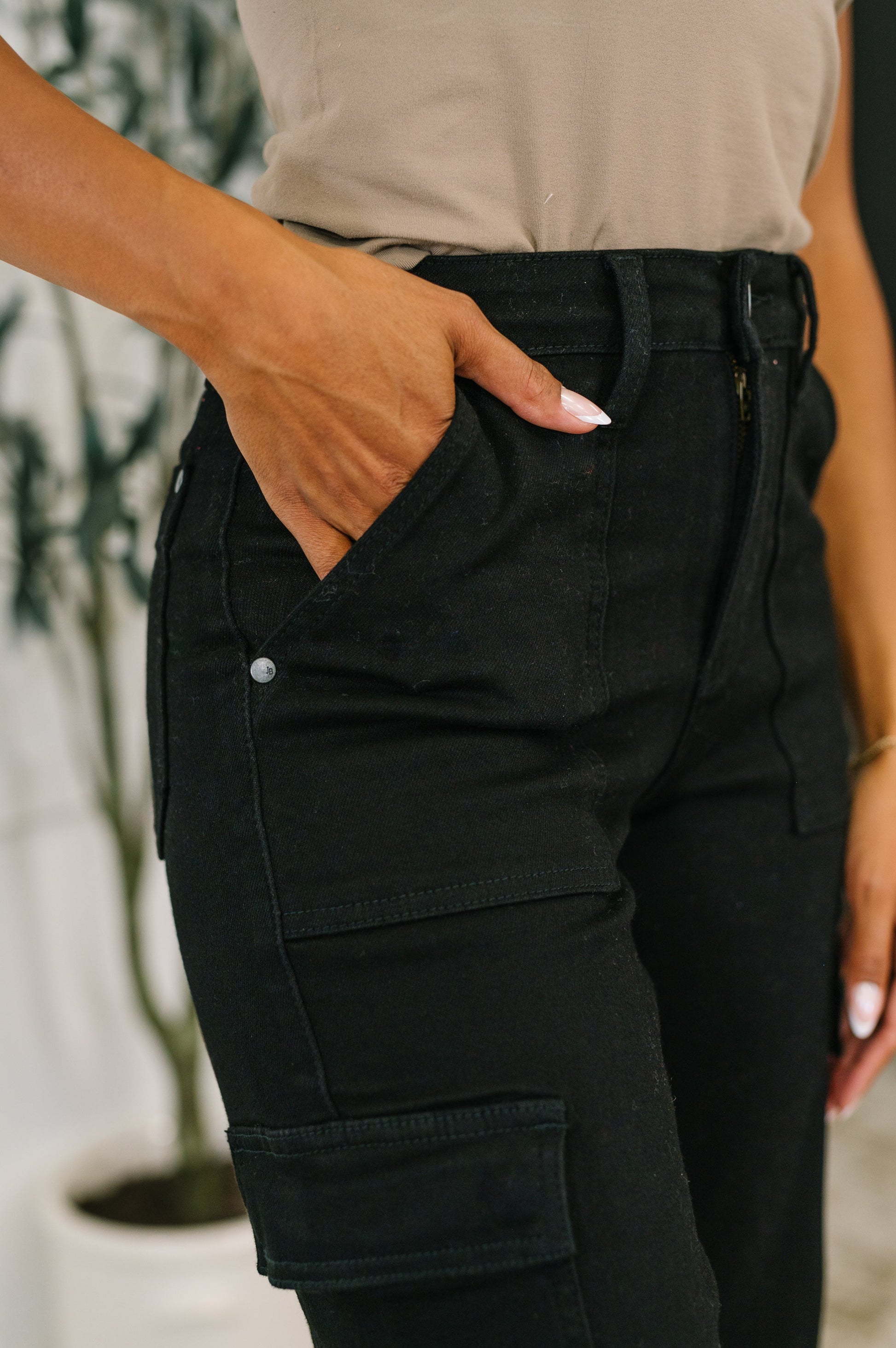 Keira High Waist Cargo Wide in Black - Southern Divas Boutique