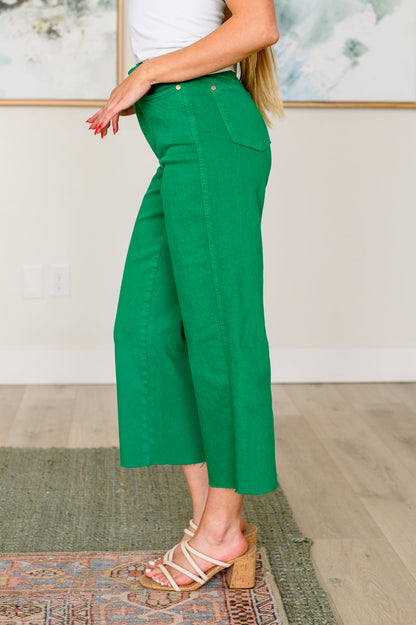 Lisa High Rise Control Top Wide Leg Crop Jeans in Kelly Green - Southern Divas Boutique