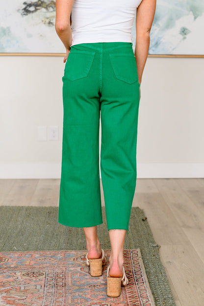 Lisa High Rise Control Top Wide Leg Crop Jeans in Kelly Green - Southern Divas Boutique
