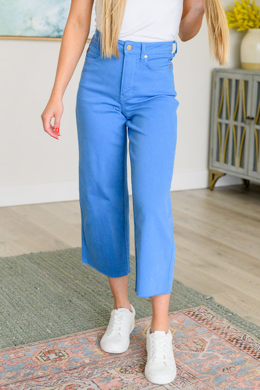 Lisa High Rise Control Top Wide Leg Crop Jeans in Sky Blue - Southern Divas Boutique