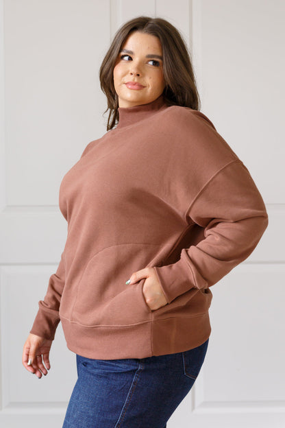 Make No Mistake Mock Neck Pullover in Cocoa - Southern Divas Boutique