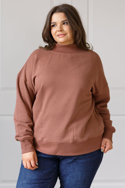 Make No Mistake Mock Neck Pullover in Cocoa - Southern Divas Boutique