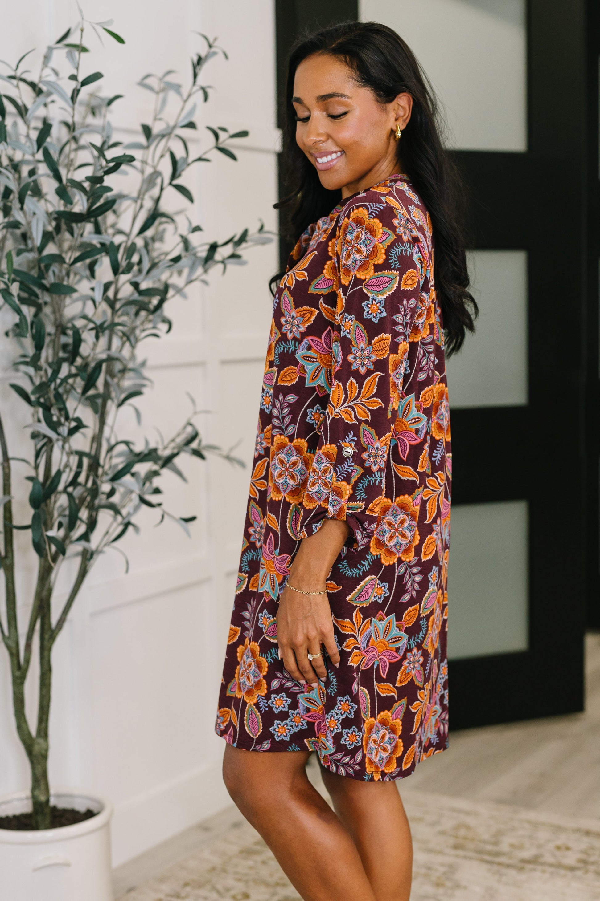 Lizzy Long Sleeve Dress in Chocolate Floral - Southern Divas Boutique