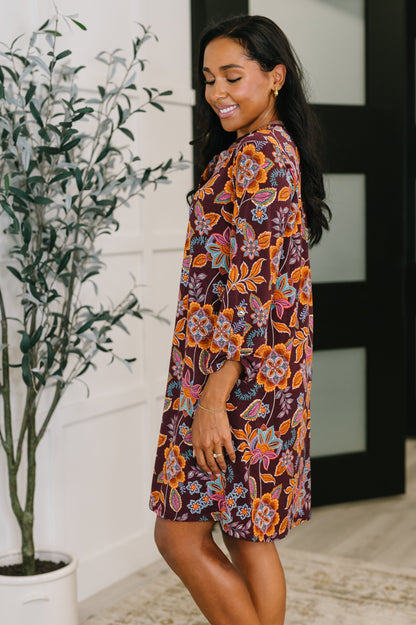 Lizzy Long Sleeve Dress in Chocolate Floral - Southern Divas Boutique
