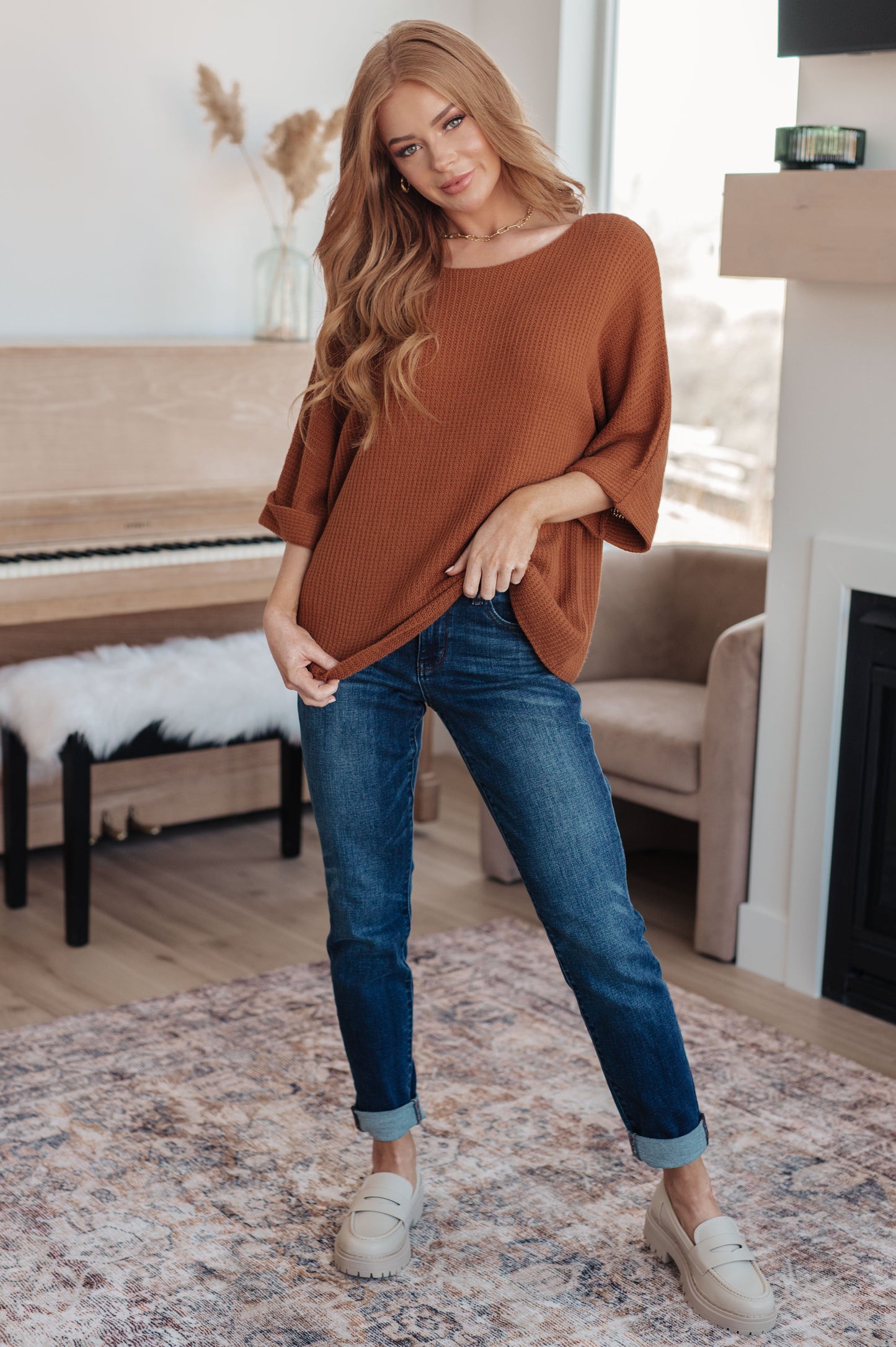 Lotta Love Knitted Sweater Top in Rust - Southern Divas Boutique