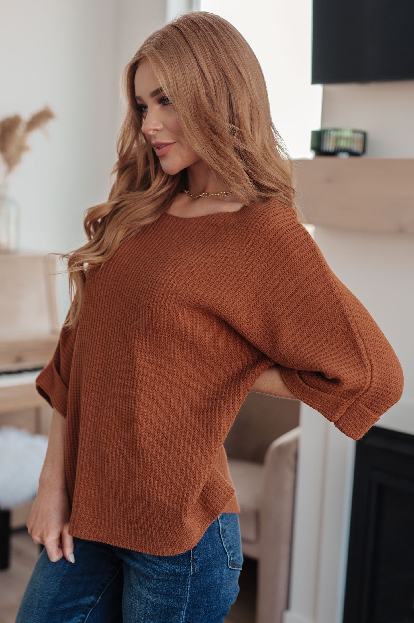 Lotta Love Knitted Sweater Top in Rust - Southern Divas Boutique