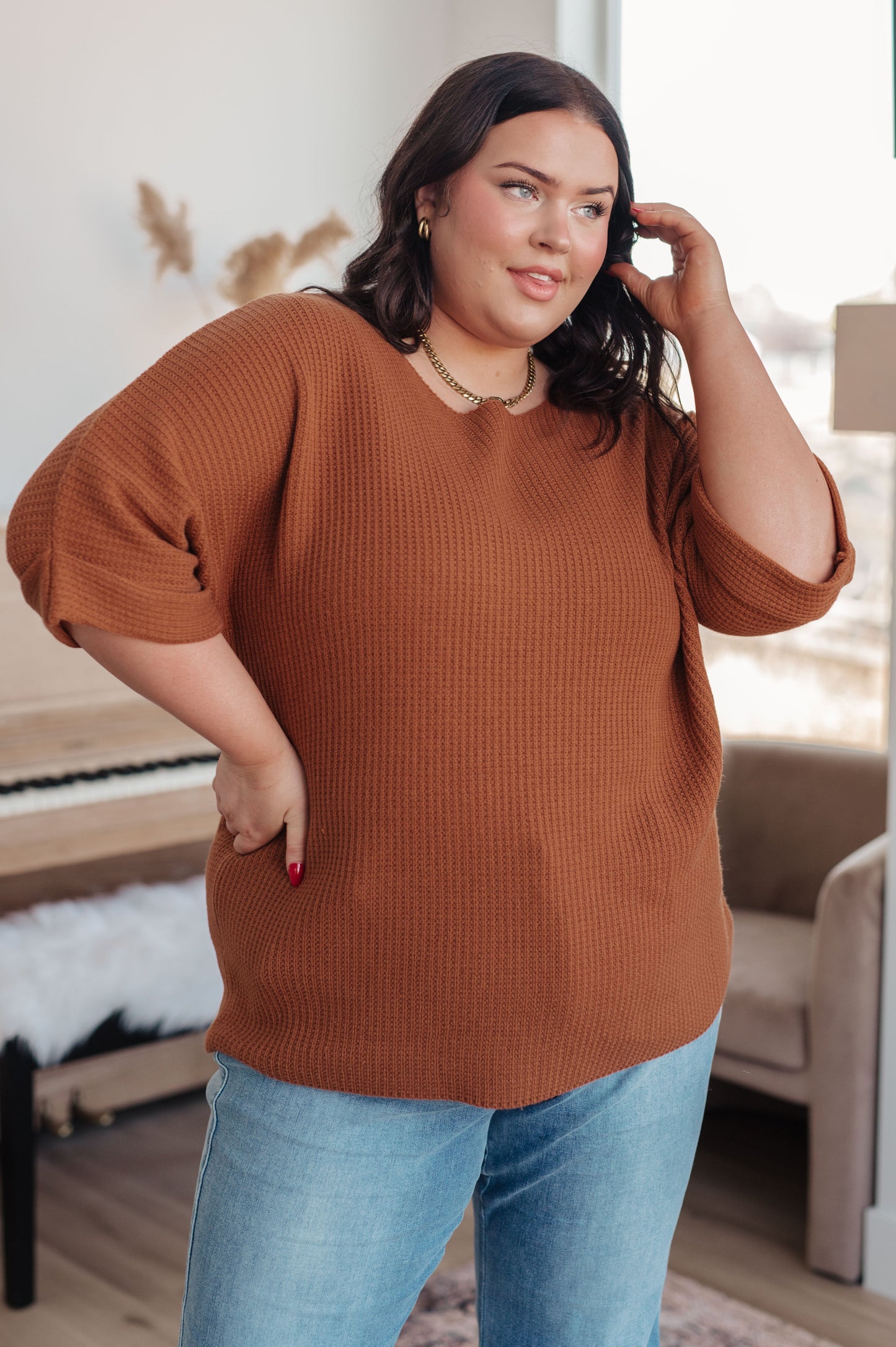 Lotta Love Knitted Sweater Top in Rust - Southern Divas Boutique