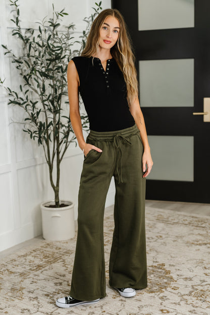 Lounge Line Wide Leg Sweats in Dark Olive - Southern Divas Boutique