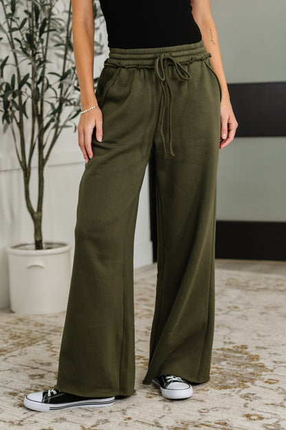 Lounge Line Wide Leg Sweats in Dark Olive - Southern Divas Boutique
