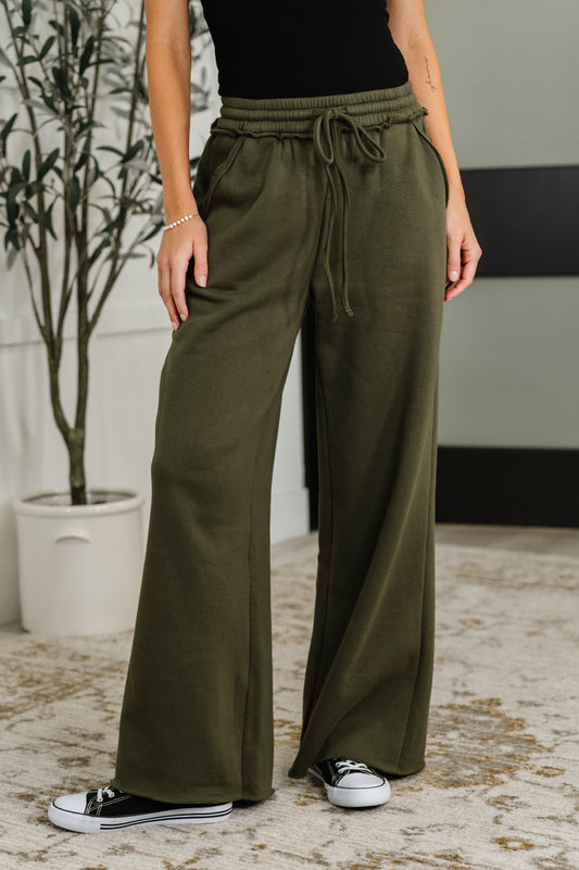 Lounge Line Wide Leg Sweats in Dark Olive - Southern Divas Boutique