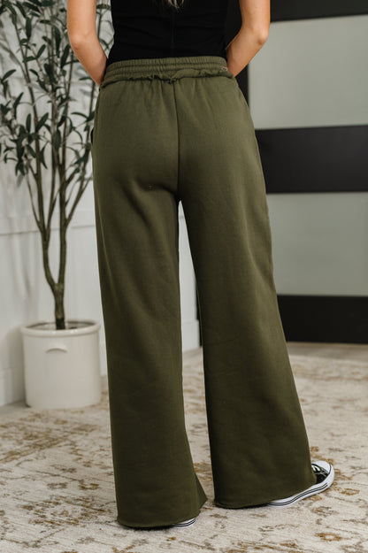 Lounge Line Wide Leg Sweats in Dark Olive - Southern Divas Boutique