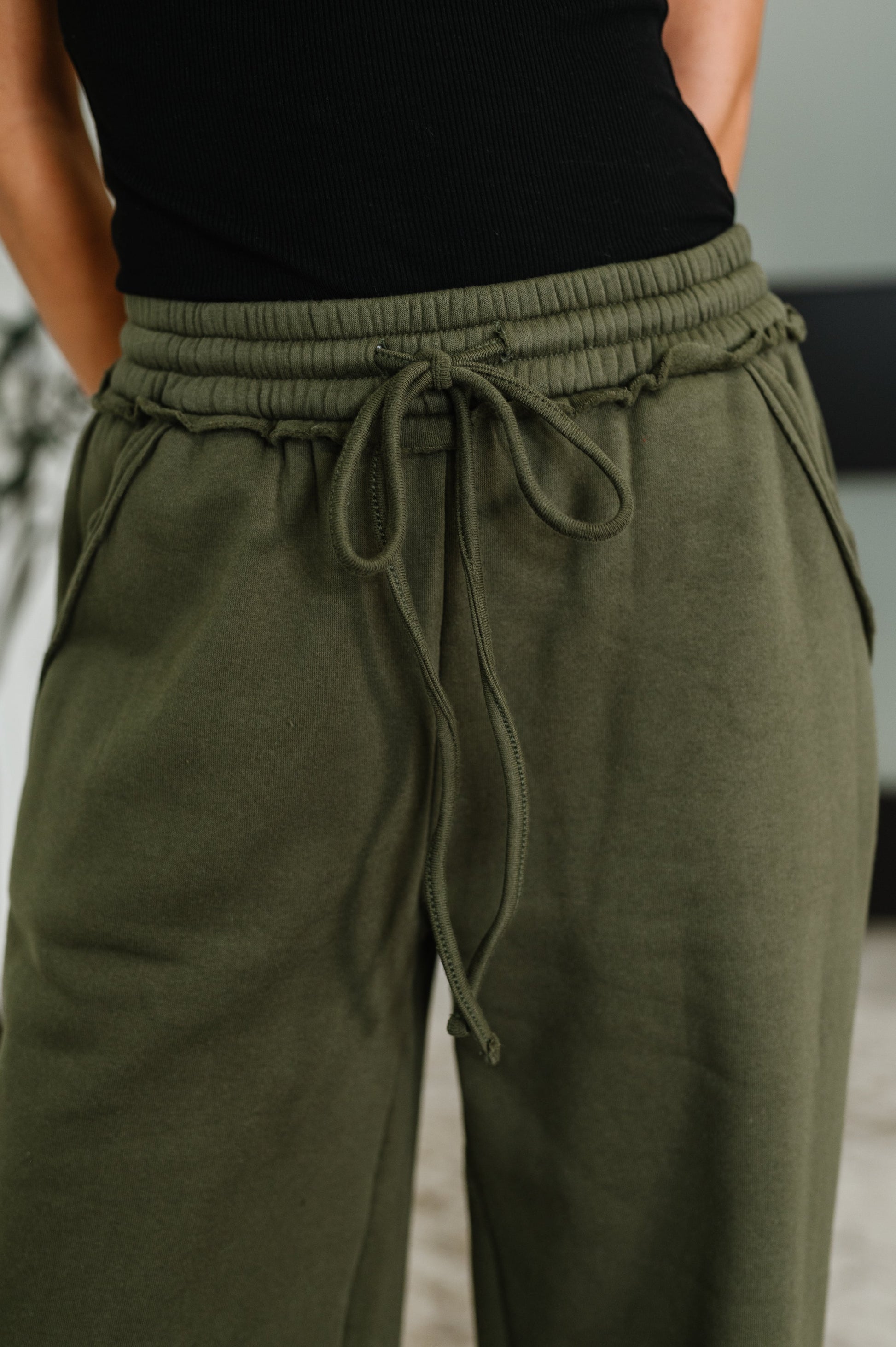Lounge Line Wide Leg Sweats in Dark Olive - Southern Divas Boutique