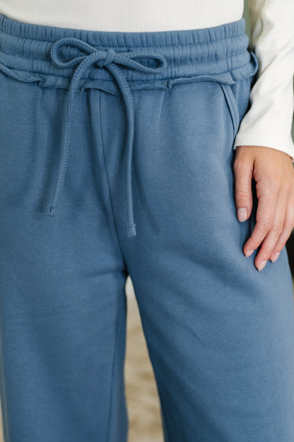 Lounge Line Wide Leg Sweats in Dusty Blue - Southern Divas Boutique
