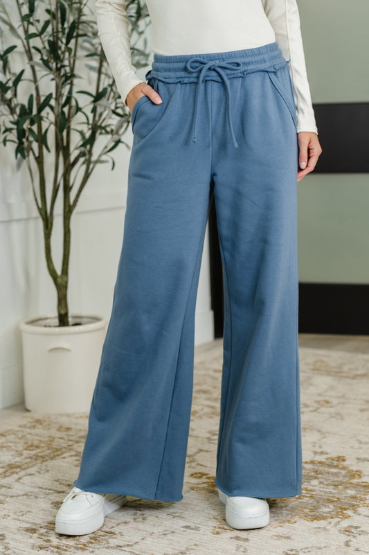 Lounge Line Wide Leg Sweats in Dusty Blue - Southern Divas Boutique