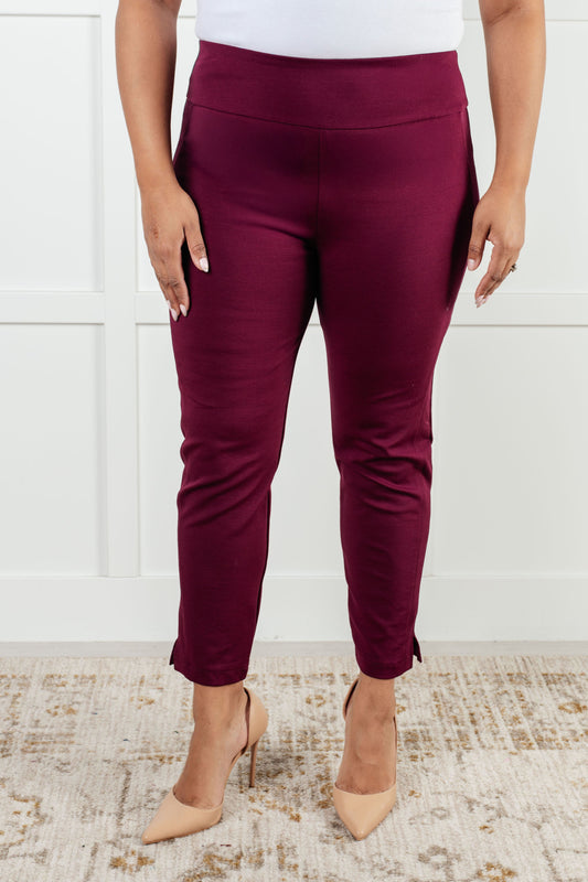 Magic Ankle Crop Skinny Pants in Wine - Southern Divas Boutique