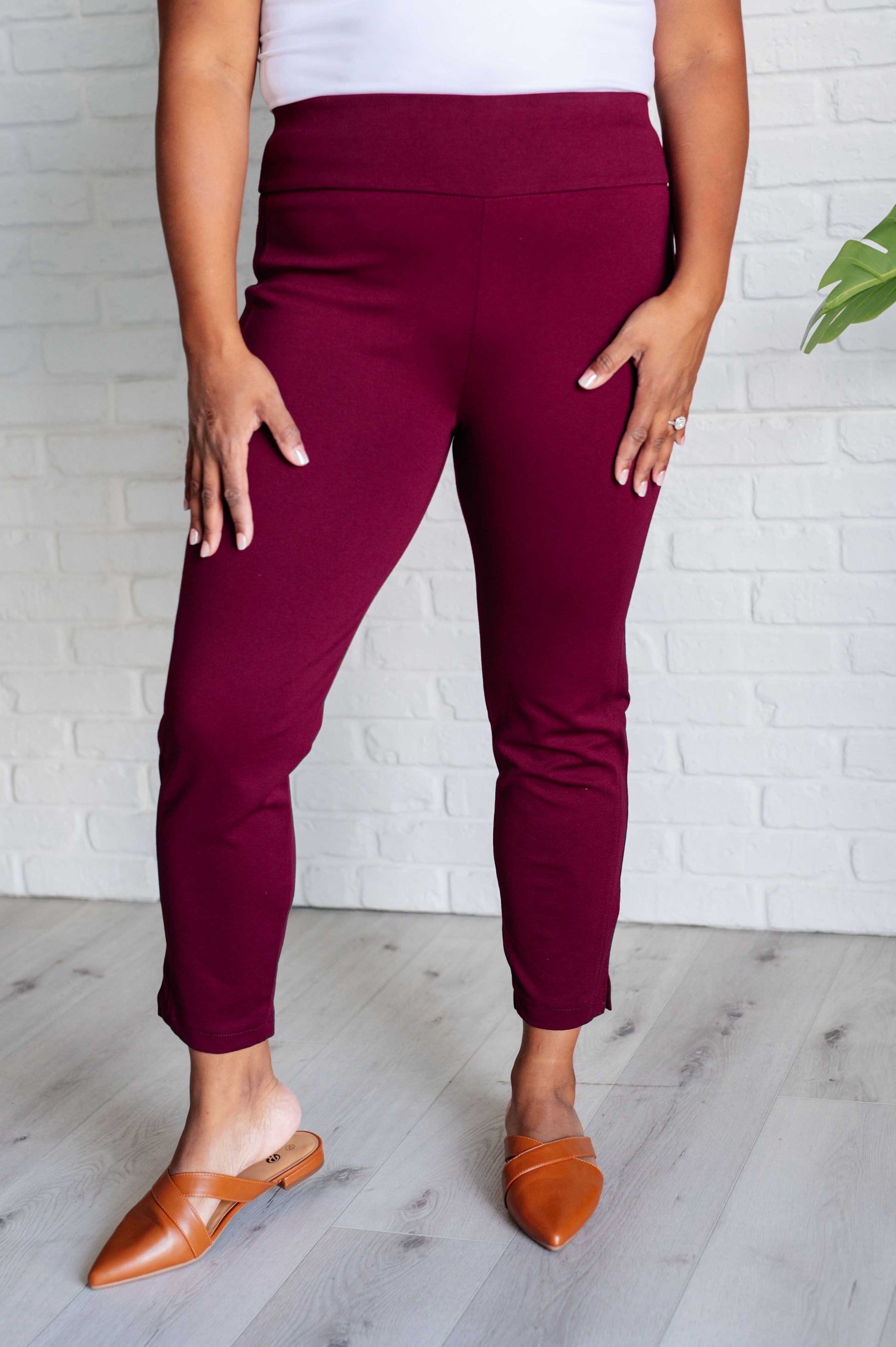Magic Ankle Crop Skinny Pants in Wine - Southern Divas Boutique