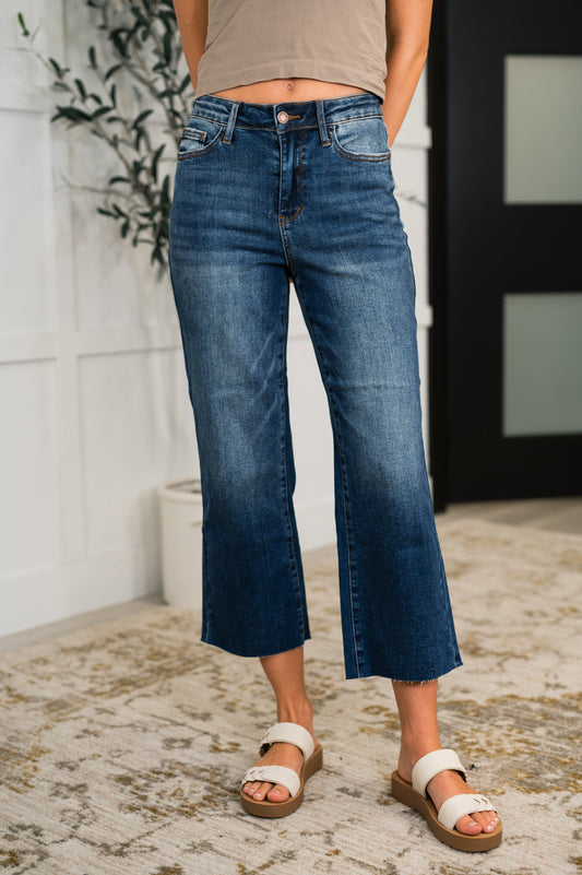 Maisie High Waist Back Pocket Embroidery Crop Wide - Southern Divas Boutique