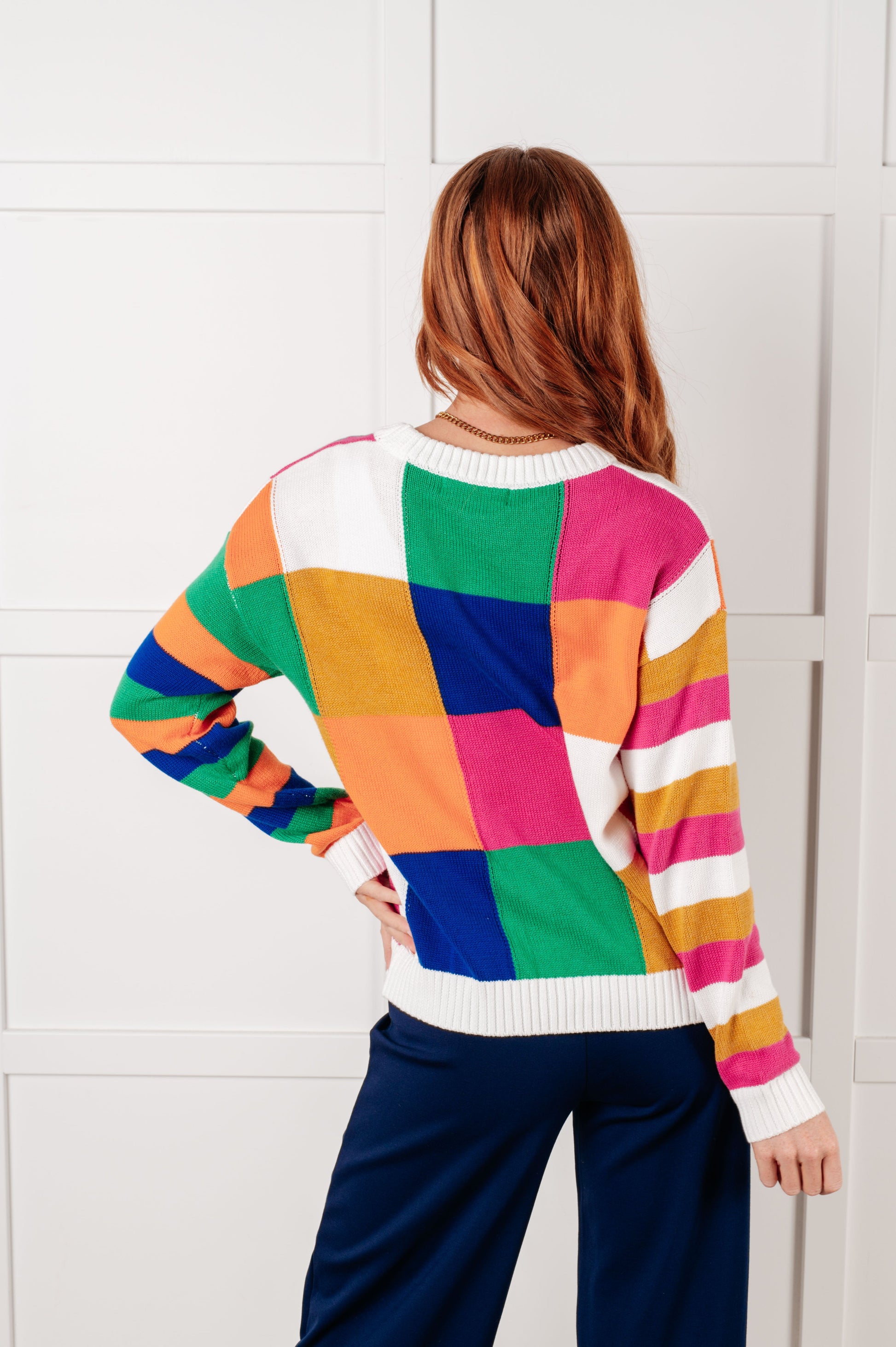 Manifesting Moment Checkered Color Block Sweater - Southern Divas Boutique