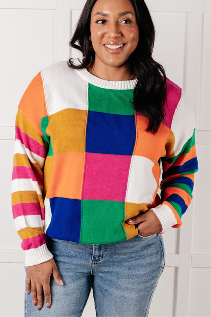 Manifesting Moment Checkered Color Block Sweater - Southern Divas Boutique