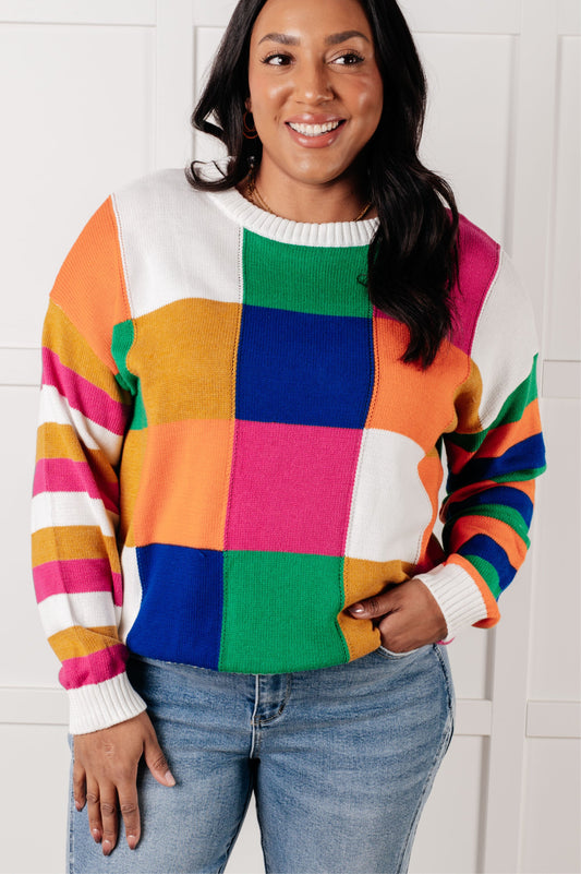 Manifesting Moment Checkered Color Block Sweater - Southern Divas Boutique