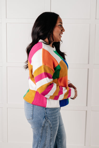 Manifesting Moment Checkered Color Block Sweater - Southern Divas Boutique