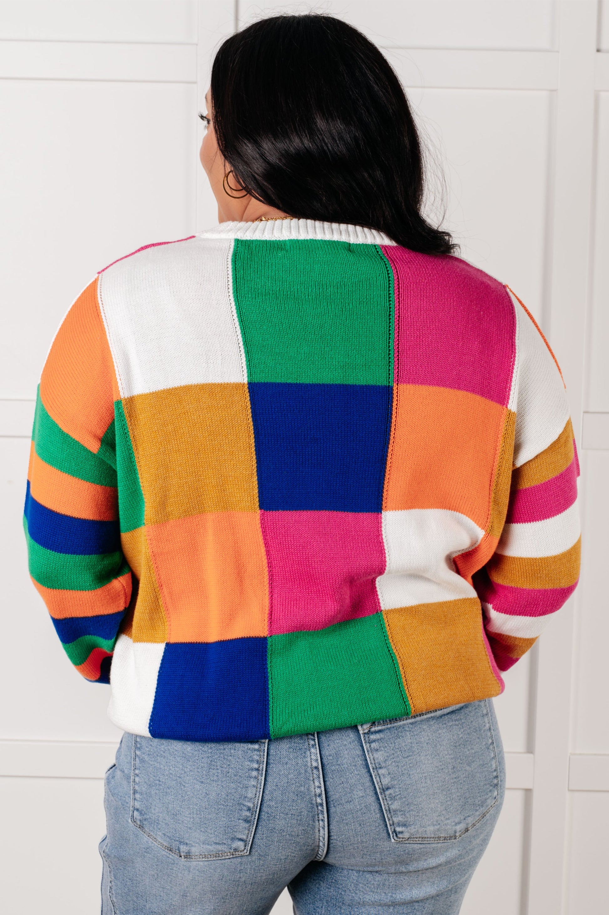 Manifesting Moment Checkered Color Block Sweater - Southern Divas Boutique