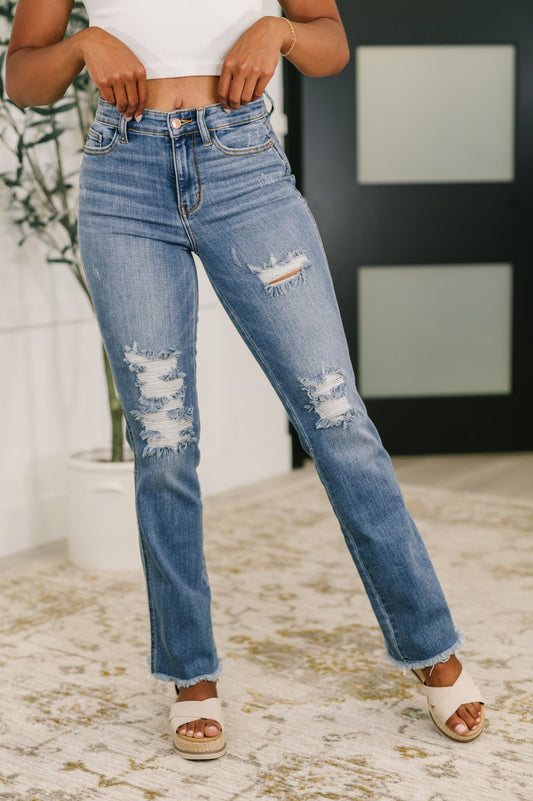 Maureen High Rise Distressed Bootcut Jeans - Southern Divas Boutique