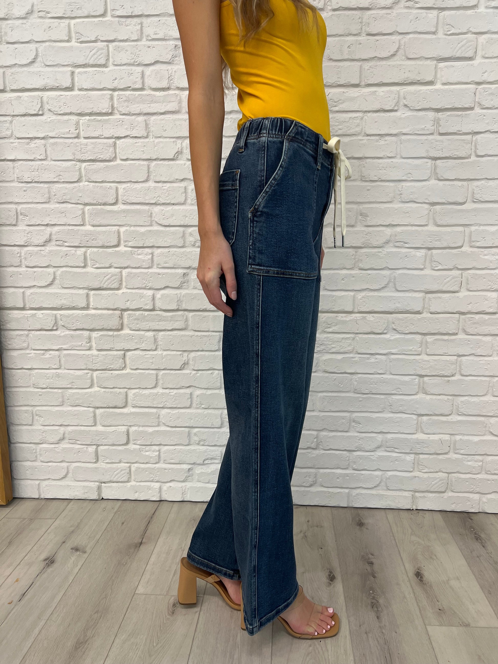 Melanie High Rise Drawstring Wide Leg Jeans - Southern Divas Boutique
