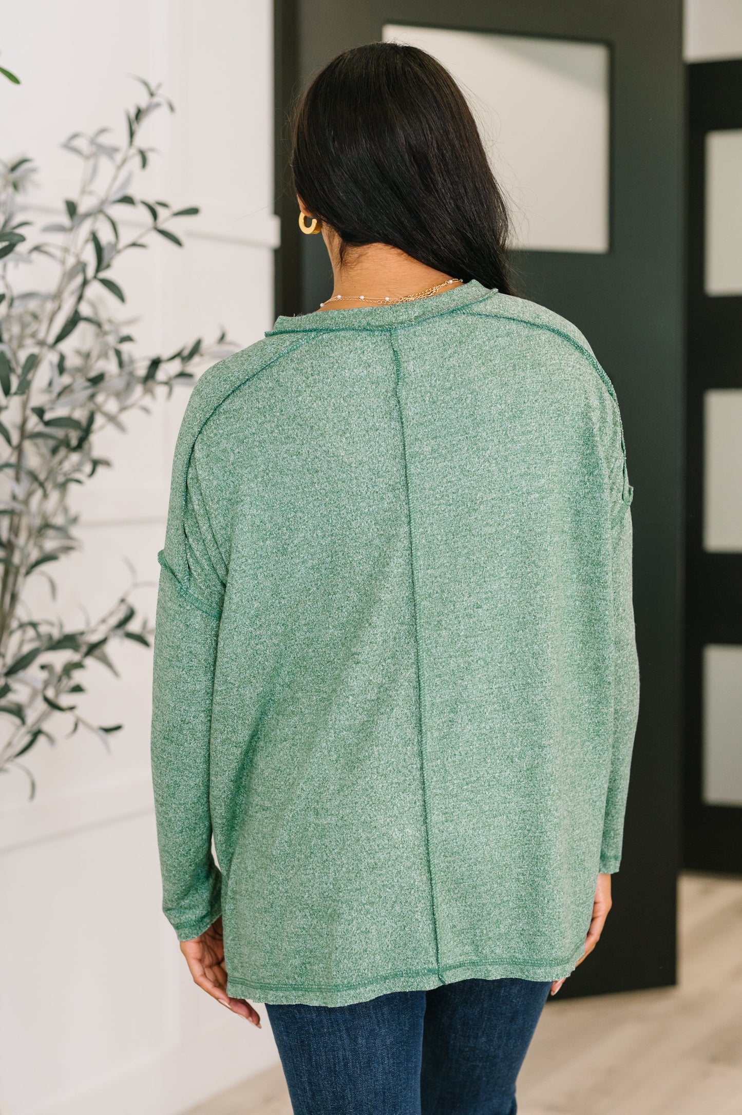 Mellow Mood Heathered Pullover in Dark Green - Southern Divas Boutique
