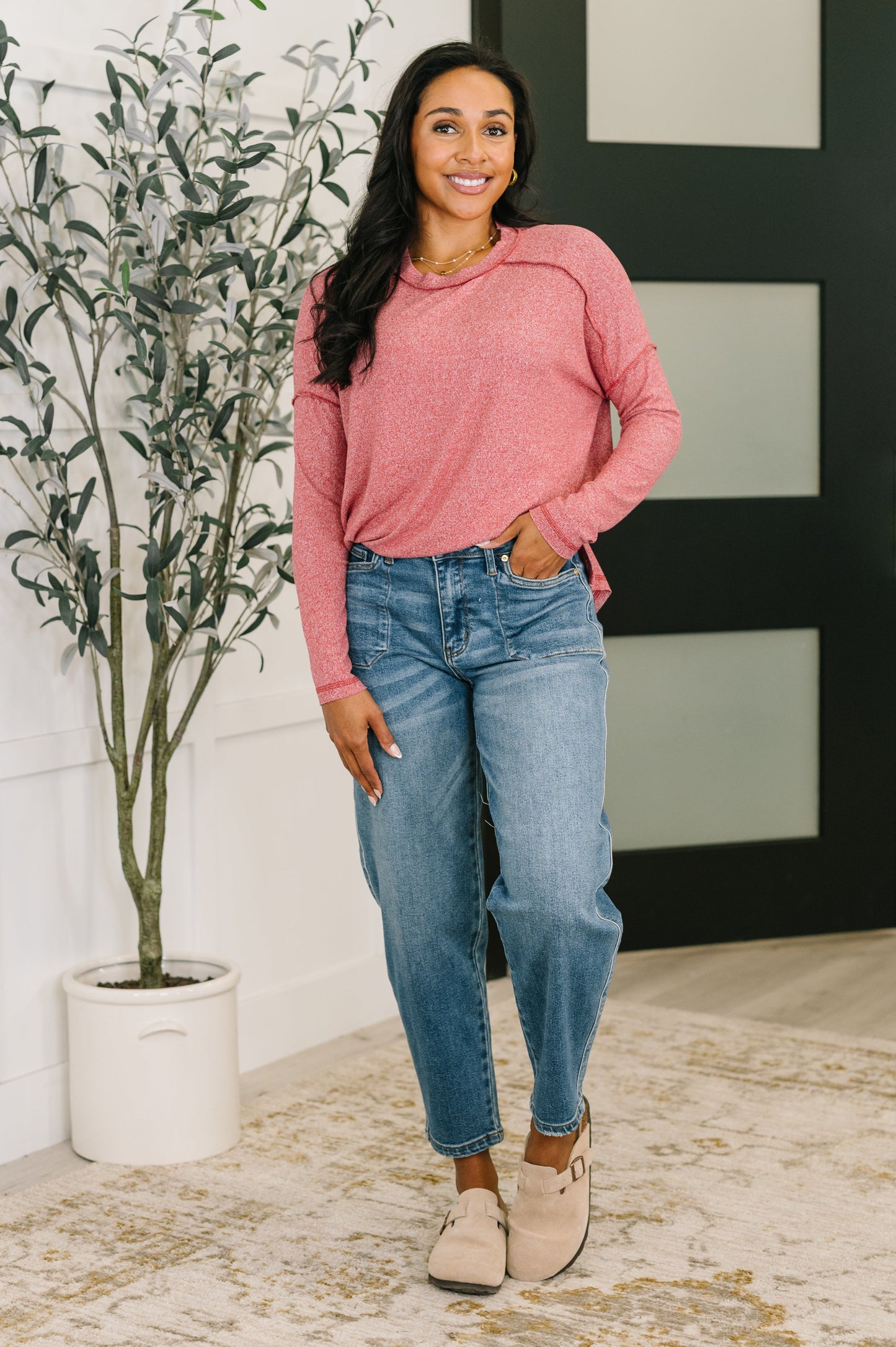 Mellow Mood Heathered Pullover in Dark Red - Southern Divas Boutique