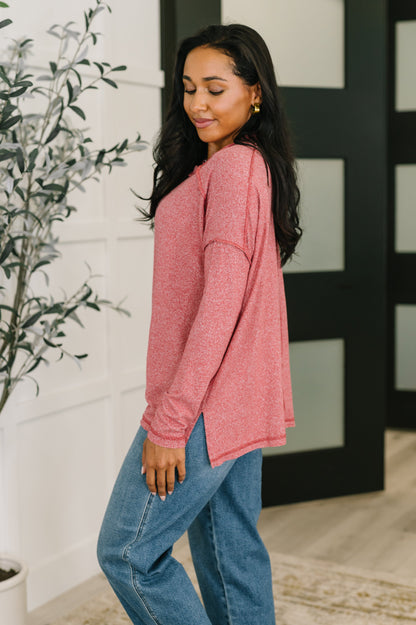 Mellow Mood Heathered Pullover in Dark Red - Southern Divas Boutique